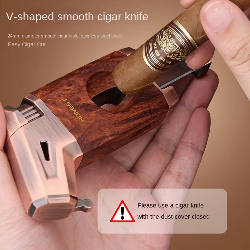 2024 Vintage Cut Combo Deluxe Cigar Torch Lighter with V-Cut Windproof Jet Flame Butane Lighter Men's Gift