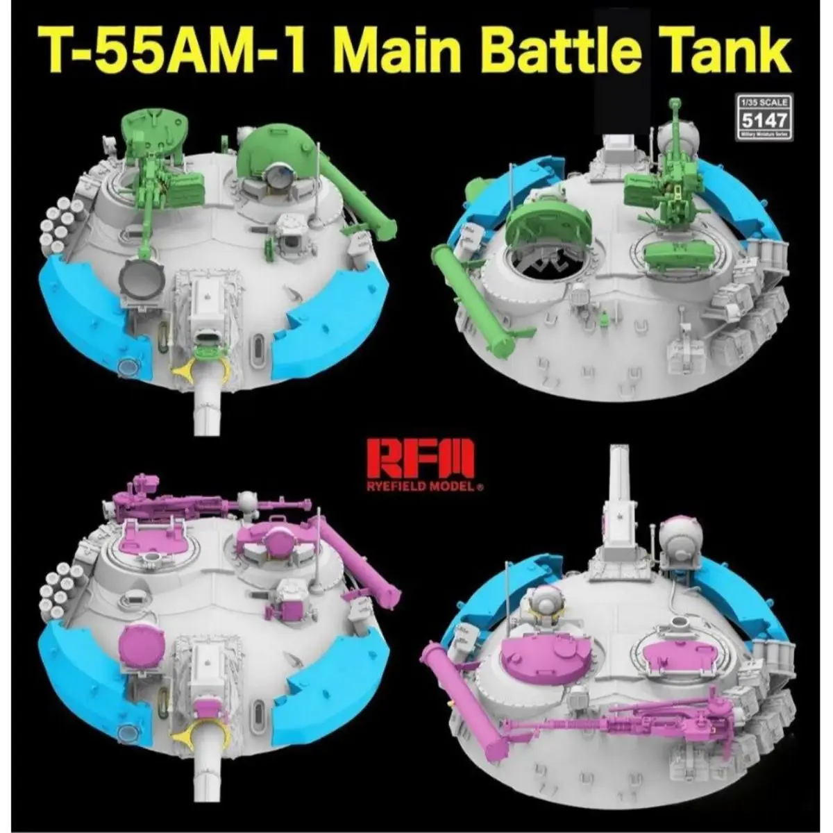 

RYE FIELD 5147 1/35 T-55AM-1 Основный боевой танк с рабочими гусеницами Модельный комплект Коллекционная детская игрушка на заказ Подарок на день рождения