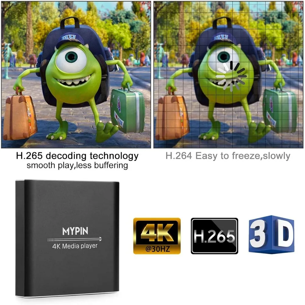 4K Media Player with 8TB HDD/USB/TF, H.265 Format Support, HDMI/AV/Optical Out, USB Mouse/Keyboard, 7.1 Surround Sound - view 2