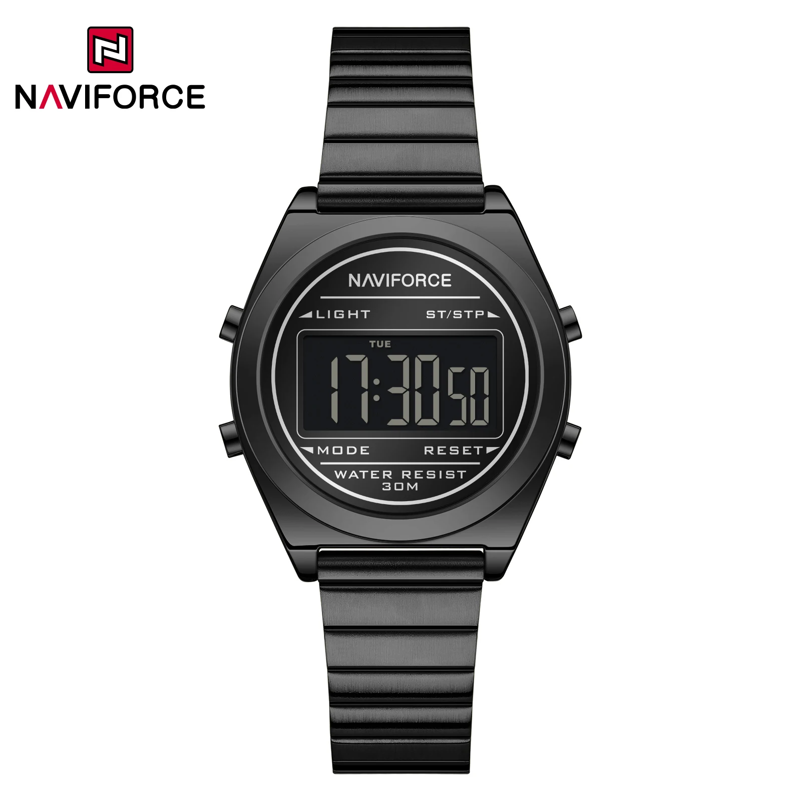 

NAVIFORCE NF5066 Модные электронные спортивные водонепроницаемые ремешки из нержавеющей стали Простые повседневные цифровые часы