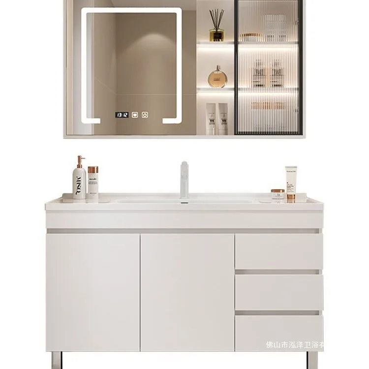 New bathroom cream white hand wash combination  cabinet set combination floor-to-ceiling ceramic integrated basin