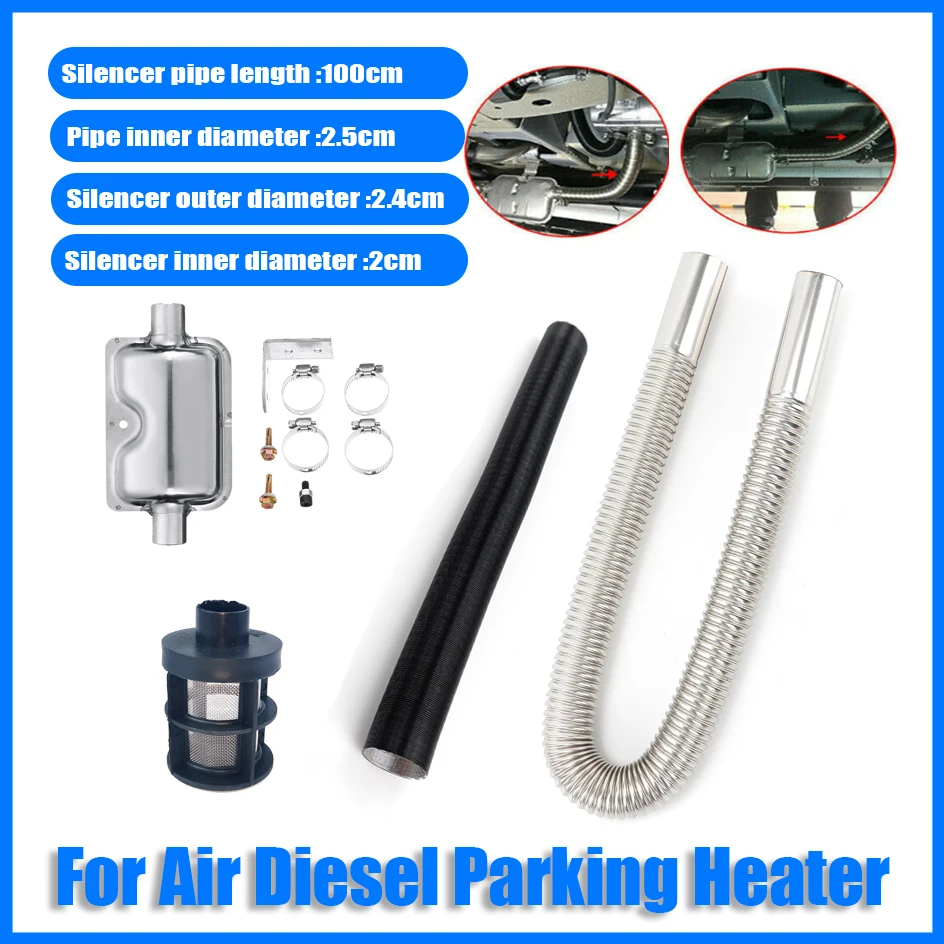 

100cm Air Diesel Parking Heater Stainless Steel Exhaust Muffler Air Intake Pipe Tube Gas Vent Hose Set For Car Truck VAN