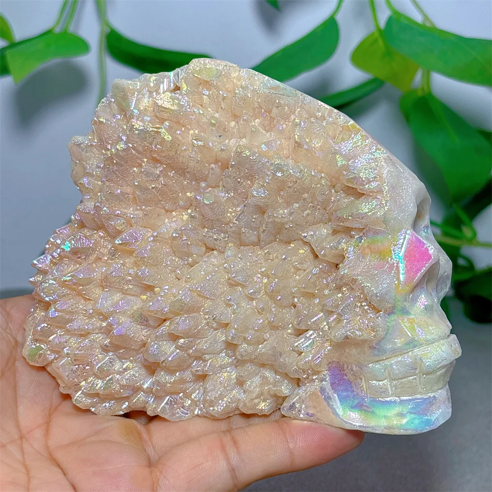 Rainbow Cluster Calcite Skull Natural Crystal Quartz Minerals Stone Home Decoritems Reiki Garden Love Gifts Energy Healing Lucky