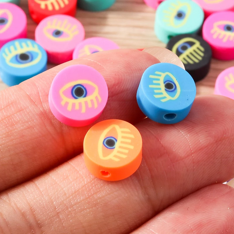 Tusember 100 Stück bunte, bunte, böses Auge-förmige Ton-Abstandshalter-Perlen für DIY-Armbänder, Halsketten und Schmuckherstellung – Detail 3