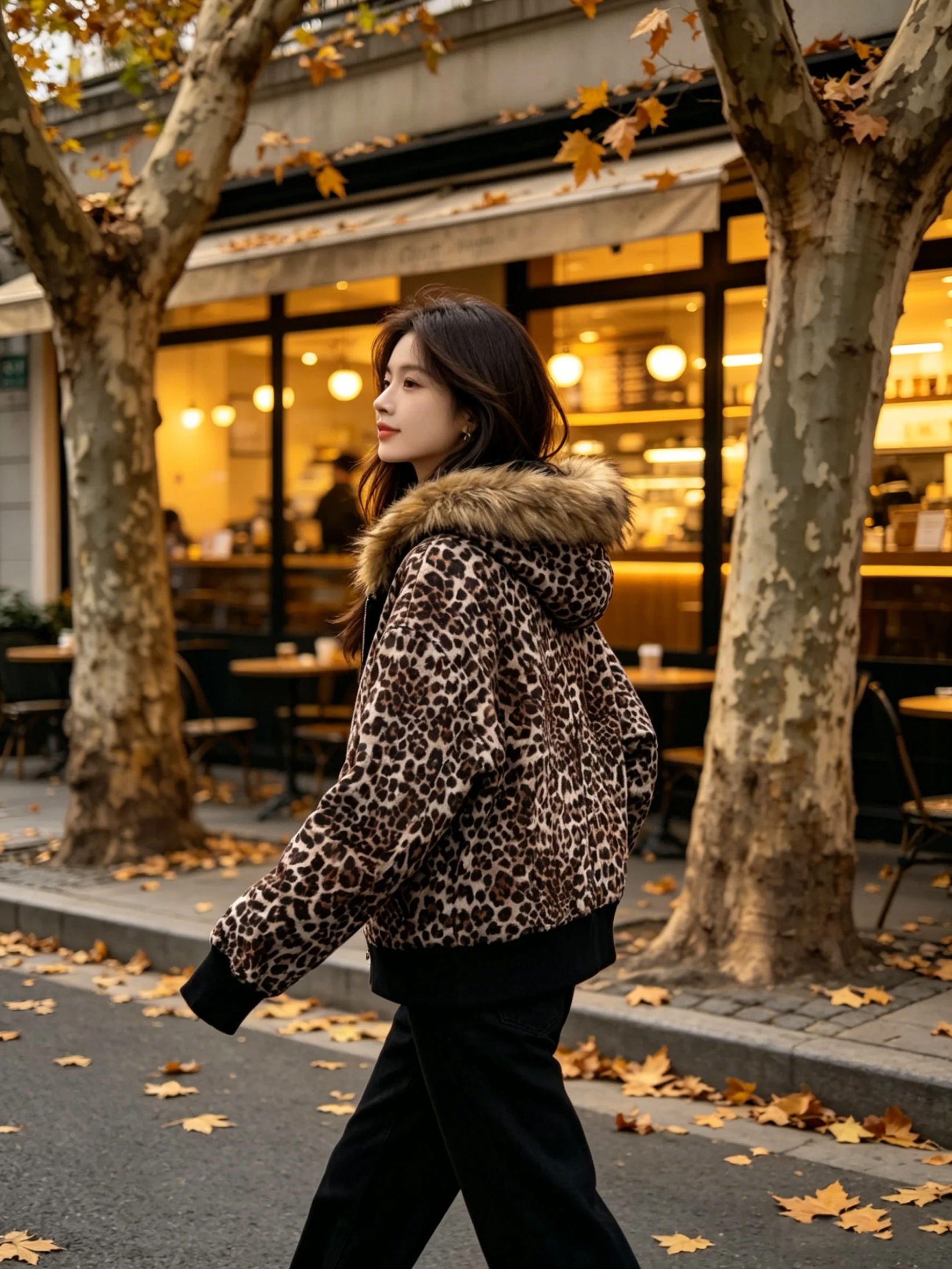 American retro millennium style leopard print personalized trendy cool fur collar men's and women's hooded sweatshirt jacket