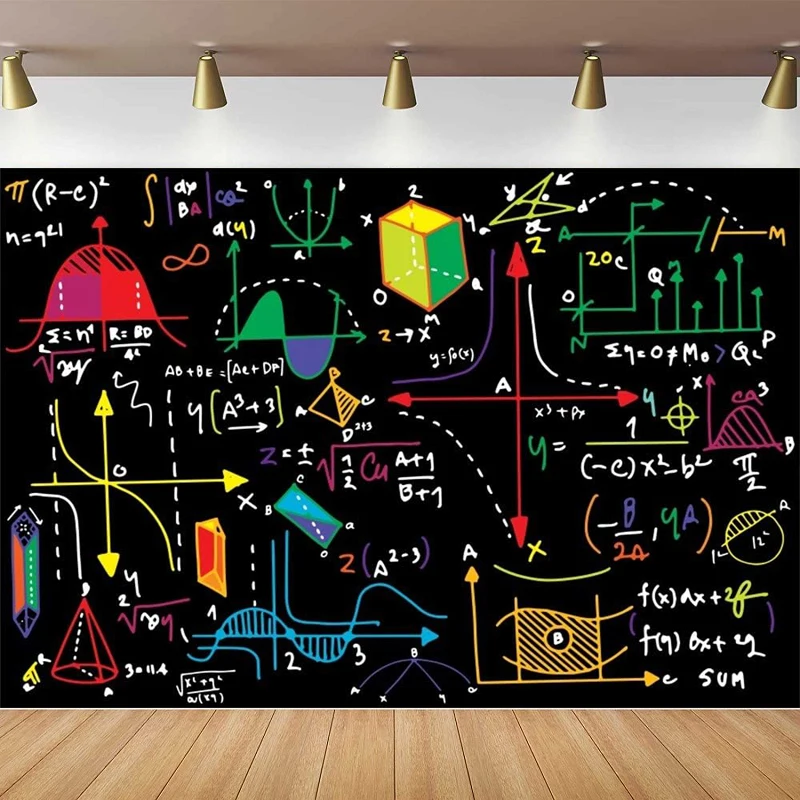 Math Classroom Blackboard Photography Backdrop Mathematics Course Formula Geometric Figures Pattern Back To School Background