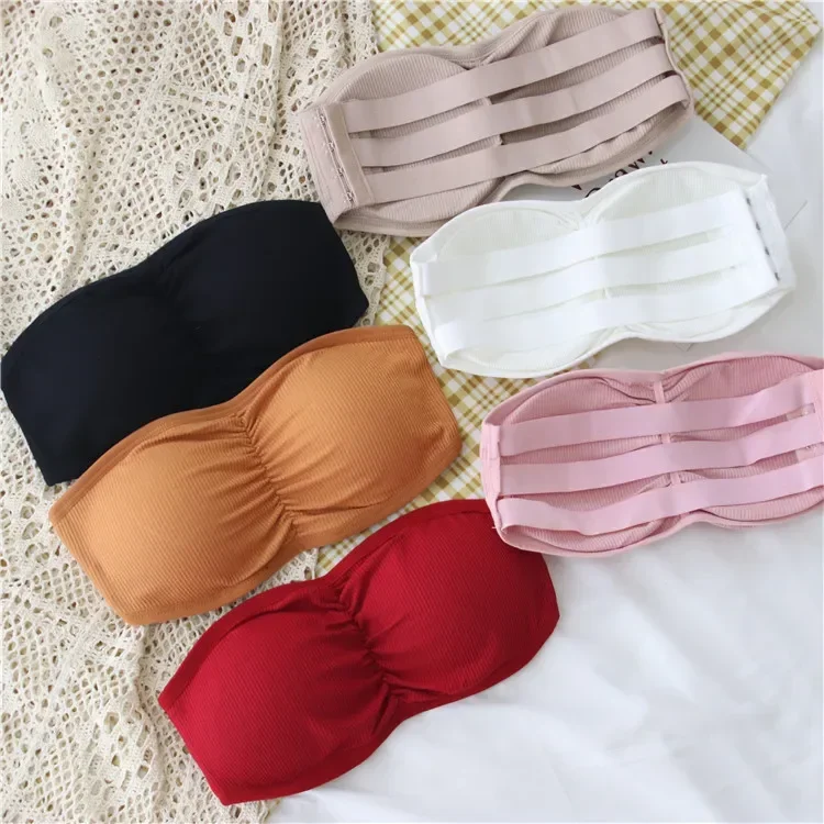 1PC Women\'s Strapless Bra with Removable Pads Sexy Underwear Tube Top Girls Invisible One-piece Backless Lingerie Cropped Tanks