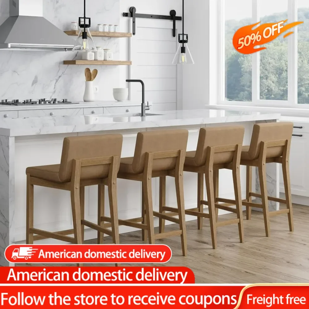 Gracie Modern Counter Height Bar Stool With Back Chaise Salle a Manger Dining Chair for Desk Light Brown Dinning Chairs Set of 4