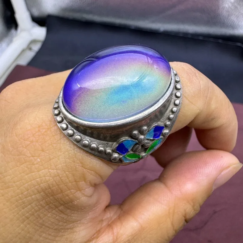 Men Bold Large Color Changing Cat Eye Ring, Classic Lucky Motif Elegant Business Style Popular Fashion Wearing Ring