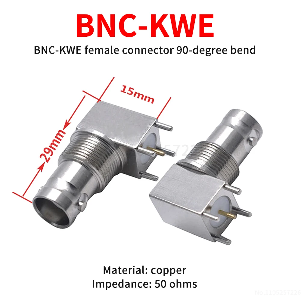 BNC-KWE video connector PCB-mounted 90-degree bent-pin BNC female socket high-step bent-pin BNC connector (1 pcs)
