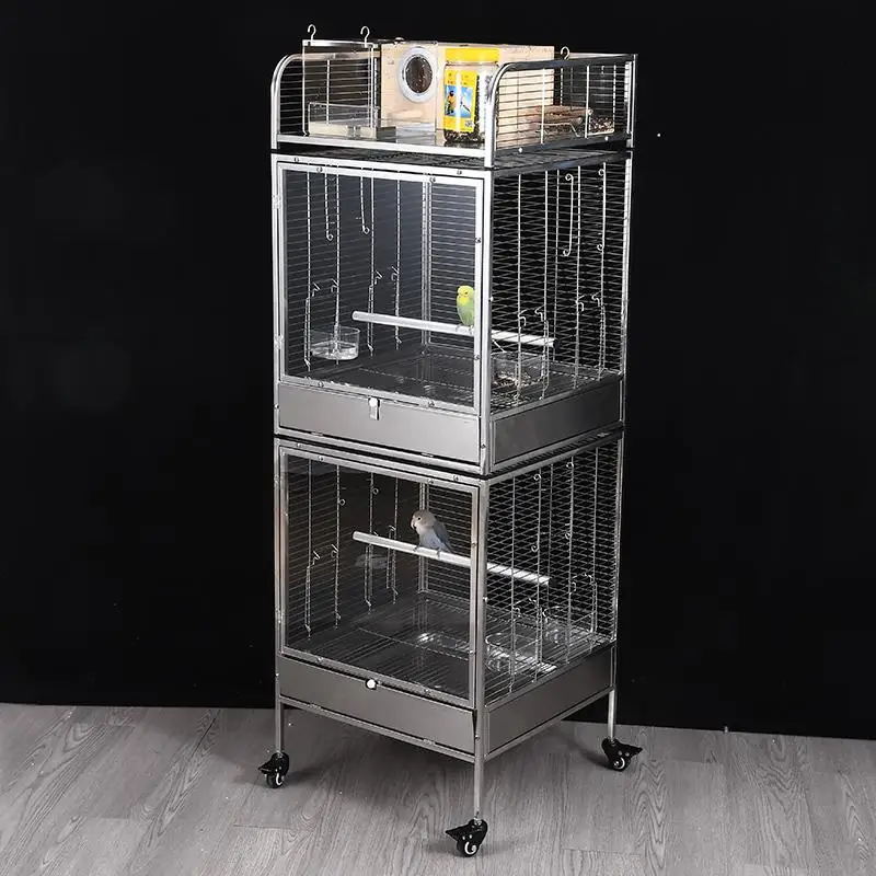 Double-layer stainless steel horizontal silk bird cage large luxury villa bird cage