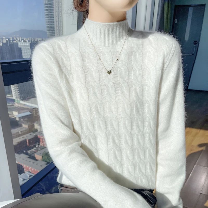 Fall/Winter New Half-high Neck Twisted Thickened Sweater Women's Knitted Bottom Shirt Warm and Leisure Lnside