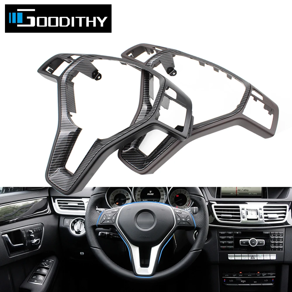 Car Steering Wheel Chrome Cover Carbon Fiber Trim Replacement For Mercedes Benz C E GLK CLS Class W176 W204 W212 GLK204 W218