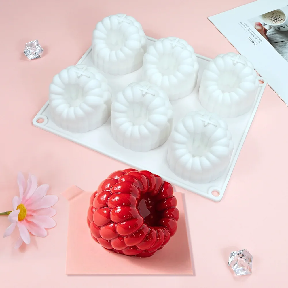 6-cavity Raspberry Mousse French Dessert Cake Decorating Tools 3D Lemon Shape Fruit Silicone Mold Cake Moulds Pastry Baking Tool