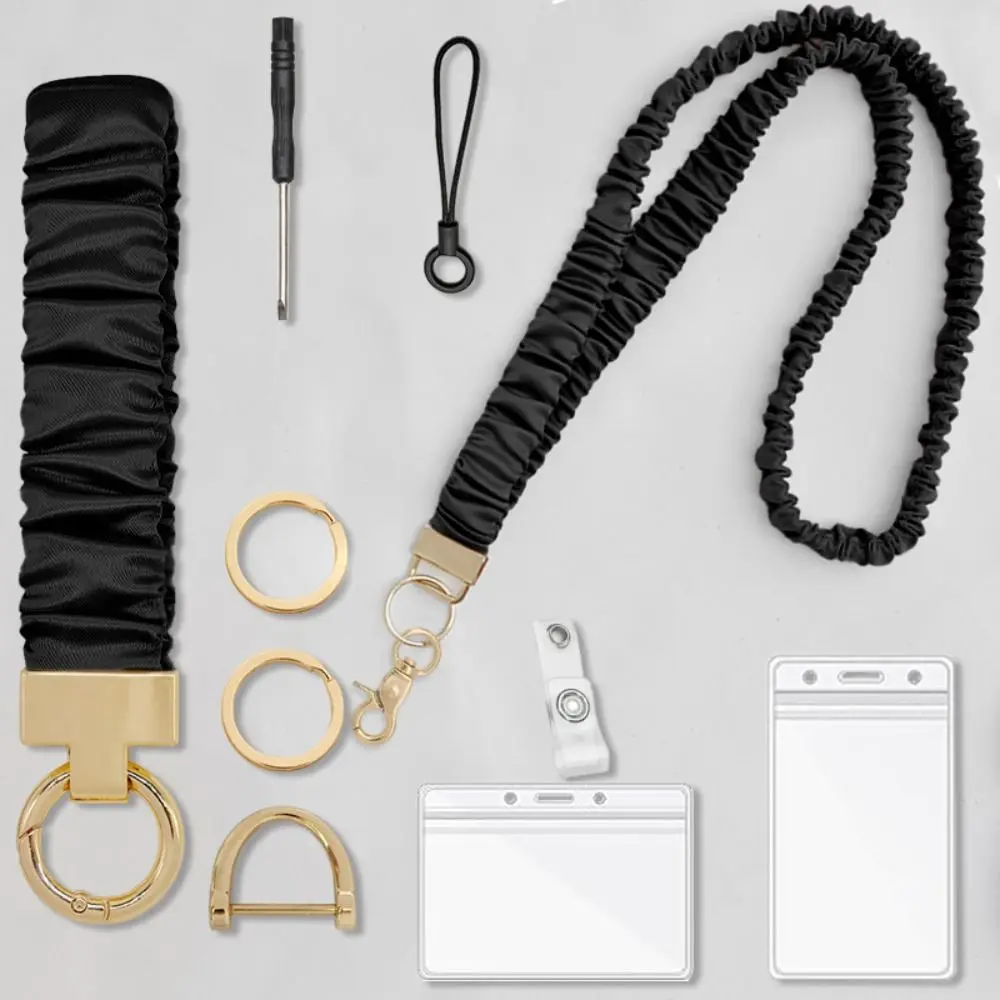 Safety Breakaway Buckle ID Badge Lanyard Adjustable Elastic Material Stretchy Scrunchie Style Retractable Lanyard Set