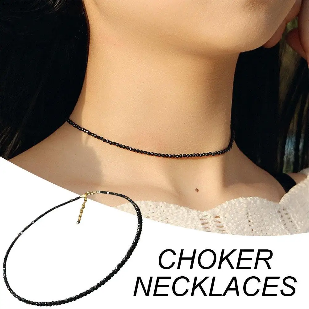 Black Beads Crystal Choker Necklace For Women Bohemian Beaded Necklace Simple Fashion Temperament Female Party Jewelry Decor