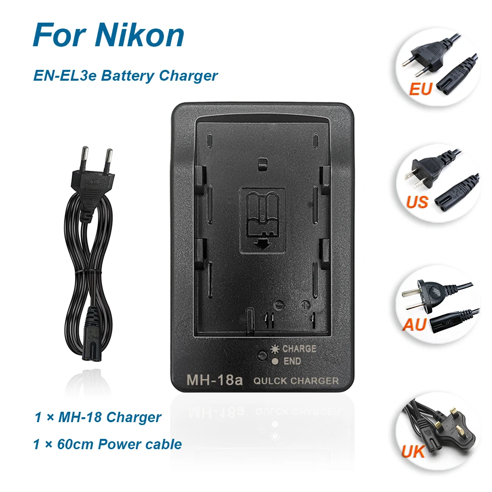 MH-18 Battery Charger for Nikon EN-EL3 EN-EL3E EN-EL3A Battery-Compatible with D50 D70 D100 D80 D200 D90 D300 D700 D70S MH-18A