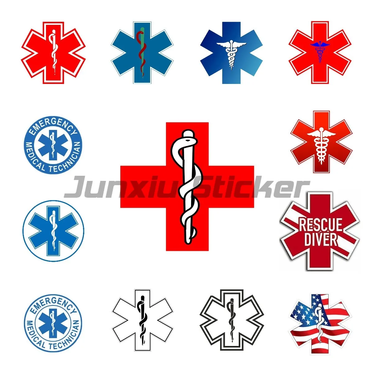 Star of Life Red Cross EMT Emergency Medical Technician Sticker Die