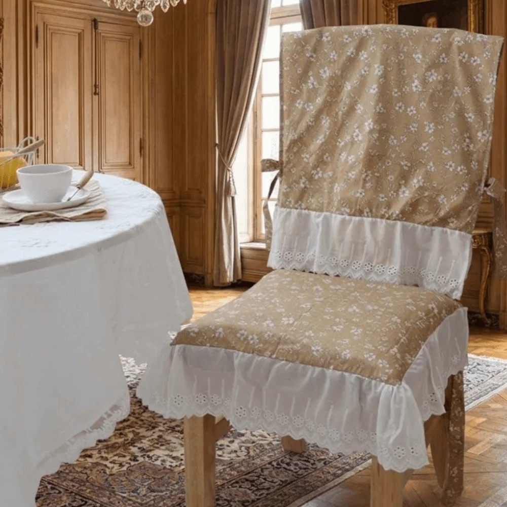 Vintage Dining Chair Backrest Cover Ruffle Design Soft Embroidered Lace Chair Cover Comfortable Decorative Backrest Scarf