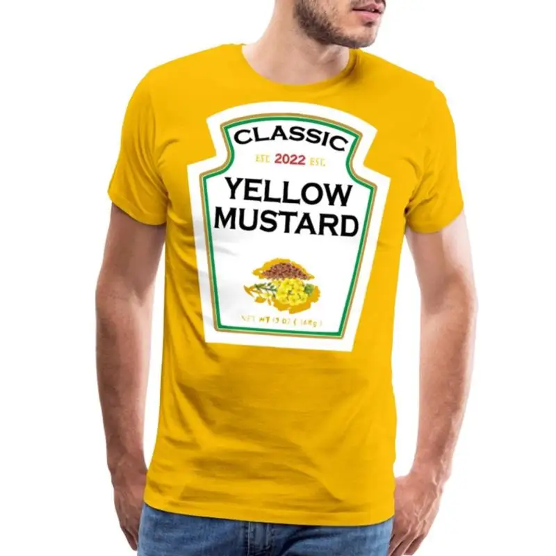 

Желтый горчичный костюм, забавные костюмы для пар, мужская футболка премиум-класса на Хэллоуин