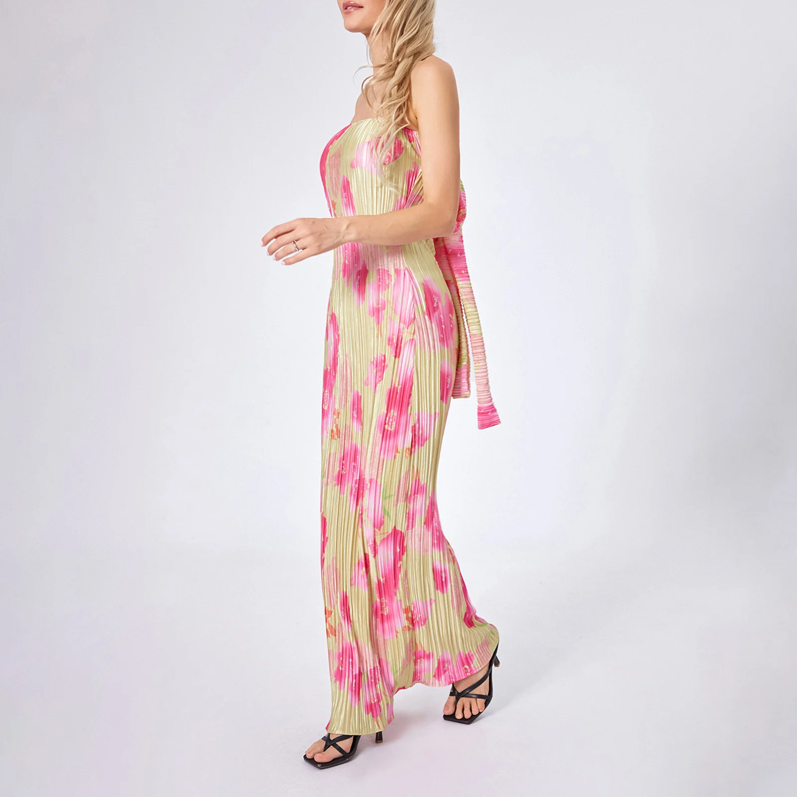 FibrOff-Robe de soirée florale sans bretelles pour femmes, dos ouvert, longue couvertes, initiée