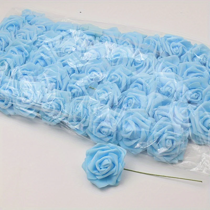 50 teile/paket Weiß PE Rose Künstliche Blume Kopf Mit Stiel DIY Bouquet Hochzeit Party Dekoration Sammelalbum Liefert
