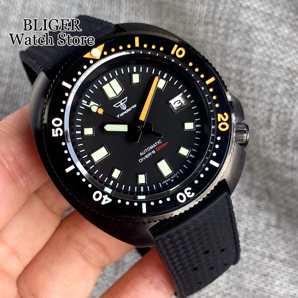 

PVD Case Tandorio NH35A C3 Lume Hands 44mm Automatic Men Diving Watch 200M Waterproof Sapphire Crystal Ceramic Insert Rubber