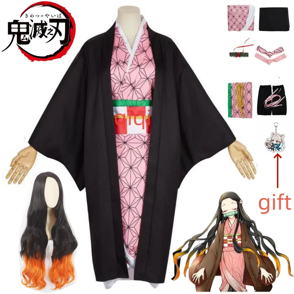 

Anime Demon Slayer Nezuko Cosplay Costume Kimono Kimetsu No Yaiba Kamado Nezuko Costume Wig Womens Girls Kimono Uniform Clothes