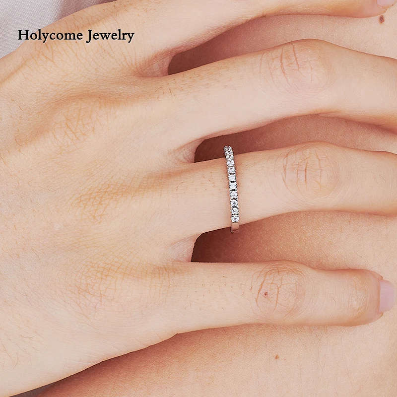 Holycome 925er Sterlingsilber-Moissanit-Ring, Weißgold, runde weibliche Krone, einzelner Schwanzring, Schmuck, Hochzeit, Diamant für Mädchen – Detail 13