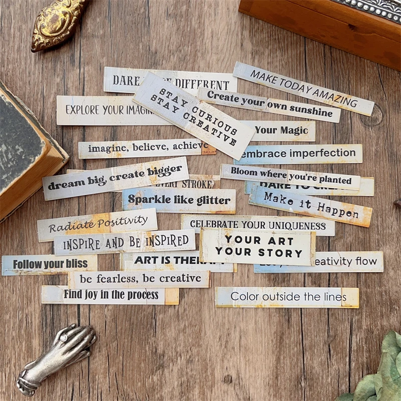 24pcs/lot Vintage English Typewriter Stickers Mottled Word Inspiration Quote Junk Journal Ephemera Sticker Scrapbooking Material