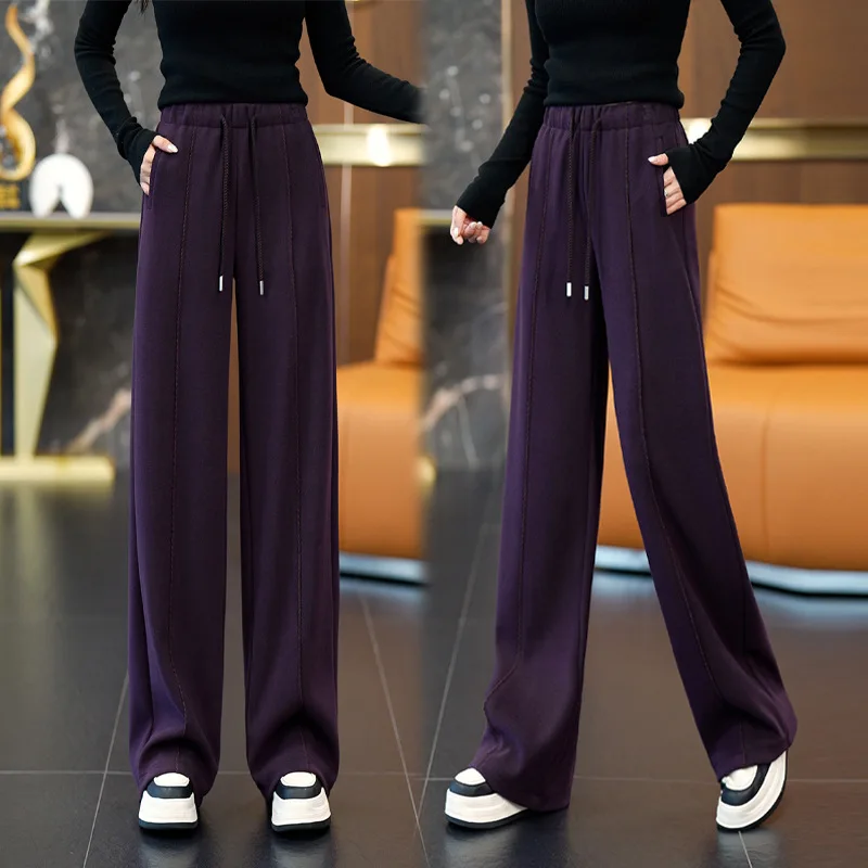 Celana Lebar Model Pisang Bahan Wol Sederhana untuk Musim Gugur dan Musim Dingin, Celana Kasual Elegan untuk Kerja, Pinggang Tinggi, Efek Langsing