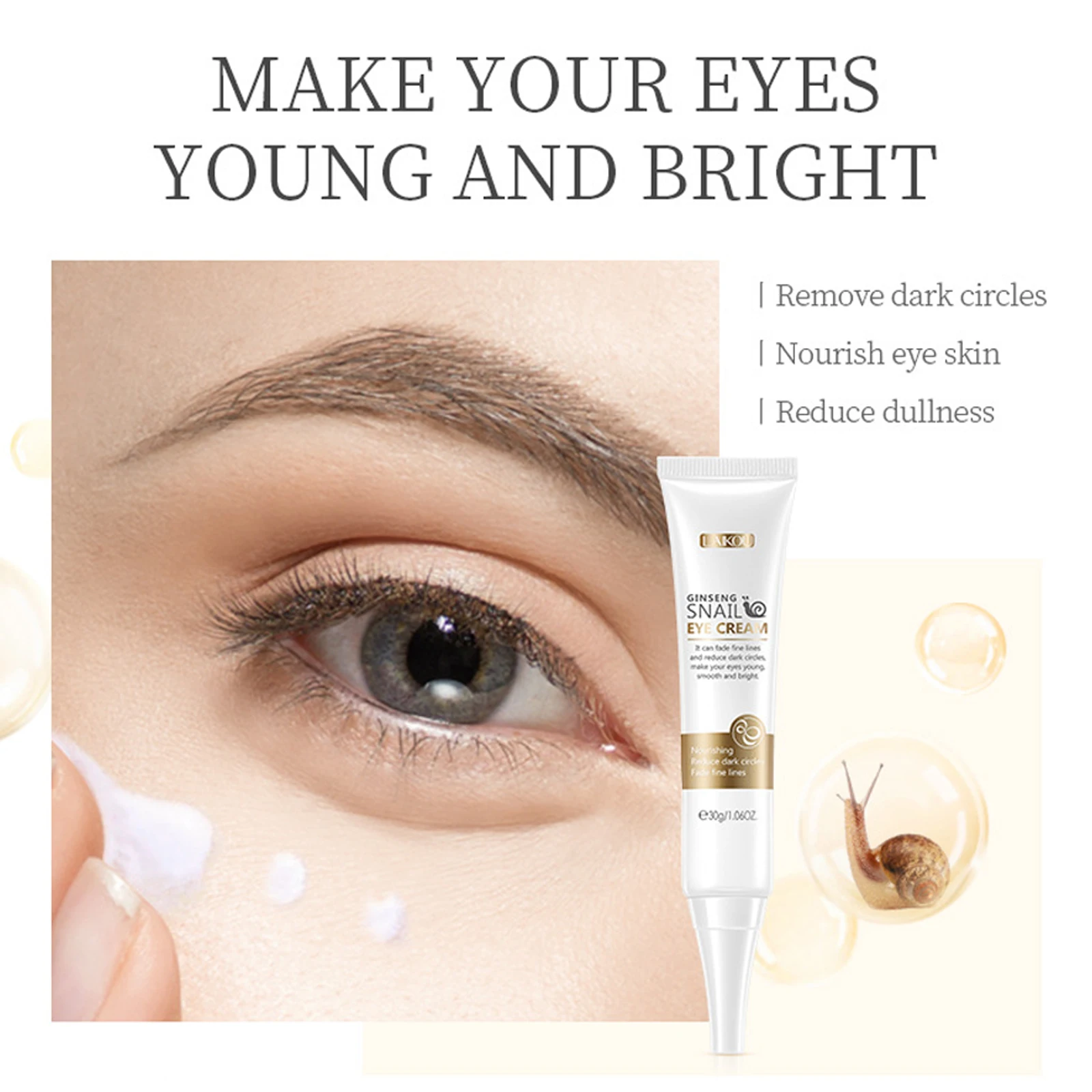 LAIKOU Red Ginseng Snail Eye Anti Aging Eye Cream Deep Wrinkle Repair Remove Dark Circles Eye Serum Natural Moisturizing