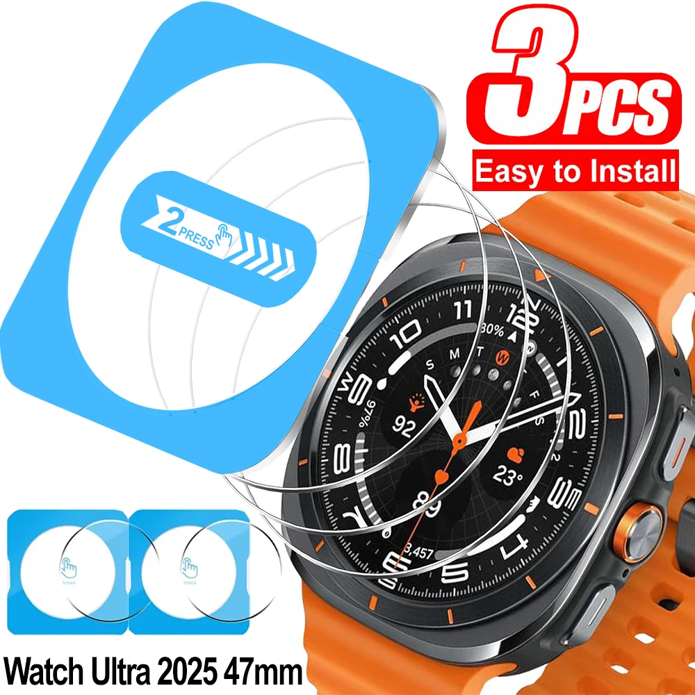 

3 шт., простая установка, стеклянная защитная пленка для экрана для Samsung Galaxy Watch Ultra 2025 47 мм, твердость 9H, устойчивая к царапинам пленка для умных часов