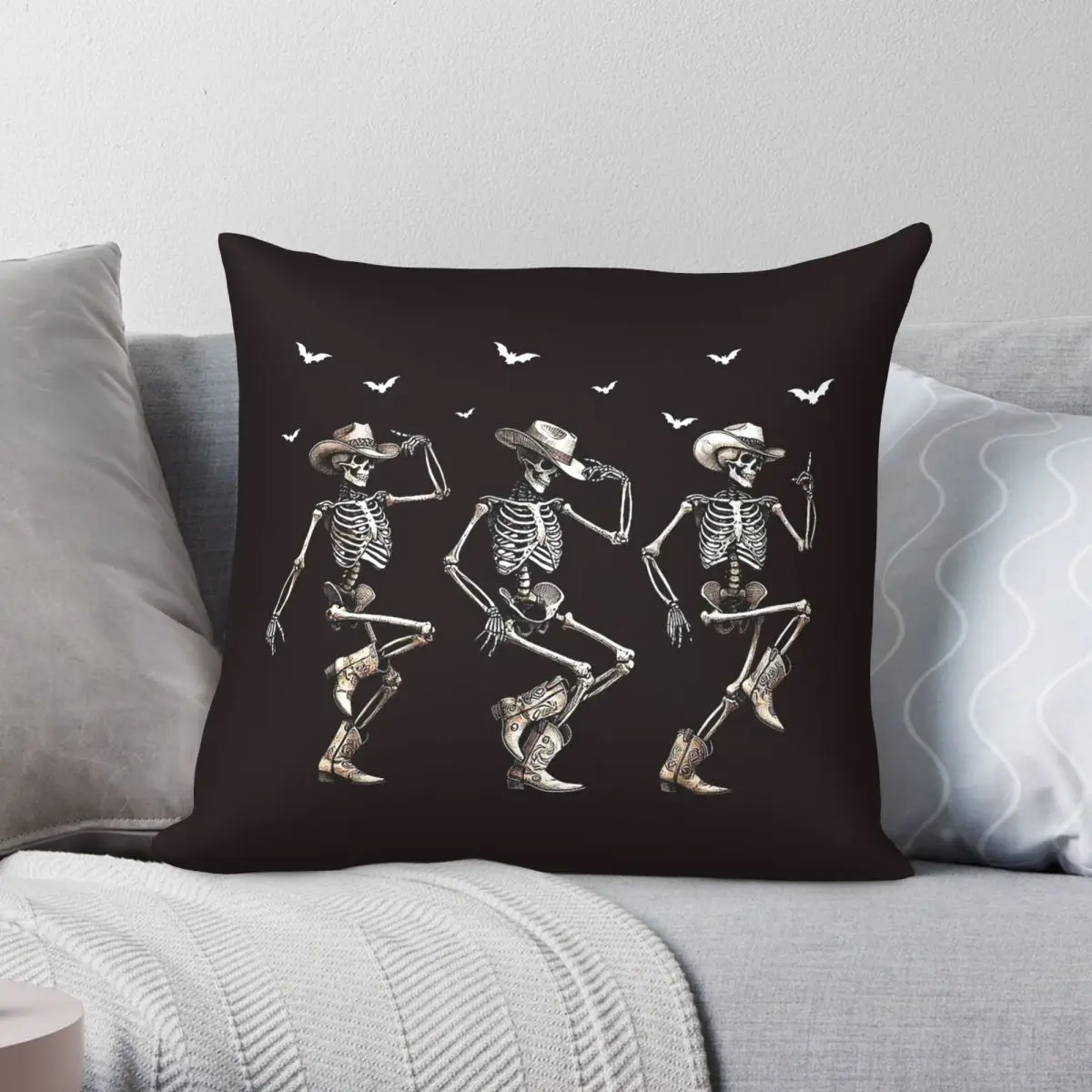 Halloween Cowboy Skeleton Dance Square Pillowcase Polyester Linen Velvet Pattern Zip Decorative Pillow Case Bed Cushion Cover