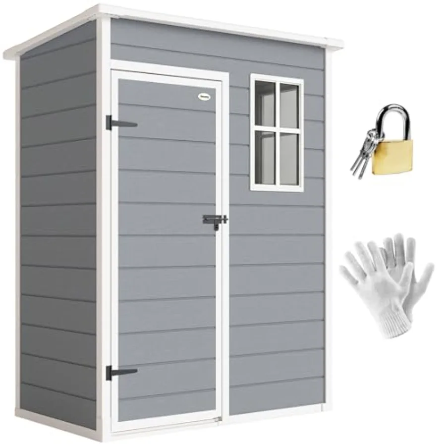 Garden Storage Shed: Weatherproof Steel Construction, Charcoal Gray Finish, Lockable Double Doors for Secure Outdoor Tool Organ