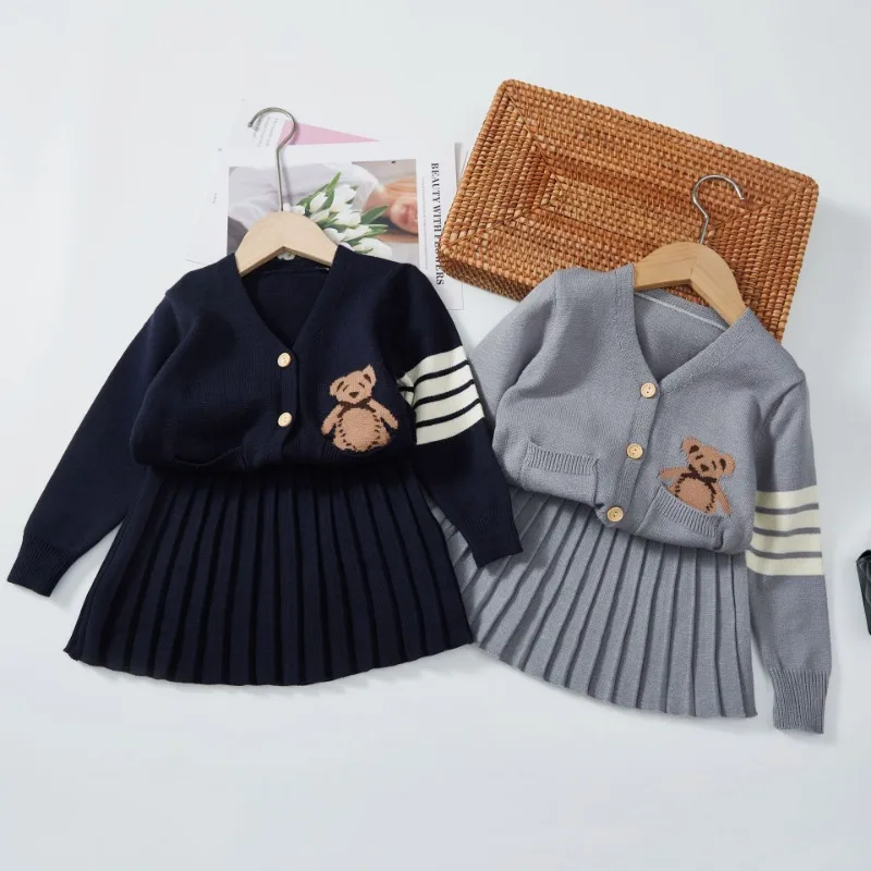 Baby Girls Clothes Set Autumn Winter Knitted Sweater Cardigan+Skirt Kids Clothes Girls Outfit Sets Children Clothes Suits 2-6Yrs