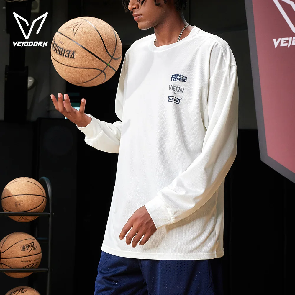 Veidoorn Autumn Dry Fit Long Sleeve Workout T-Shirt for Men Basketball Gym Running Training Moisture Wicking Mesh Top