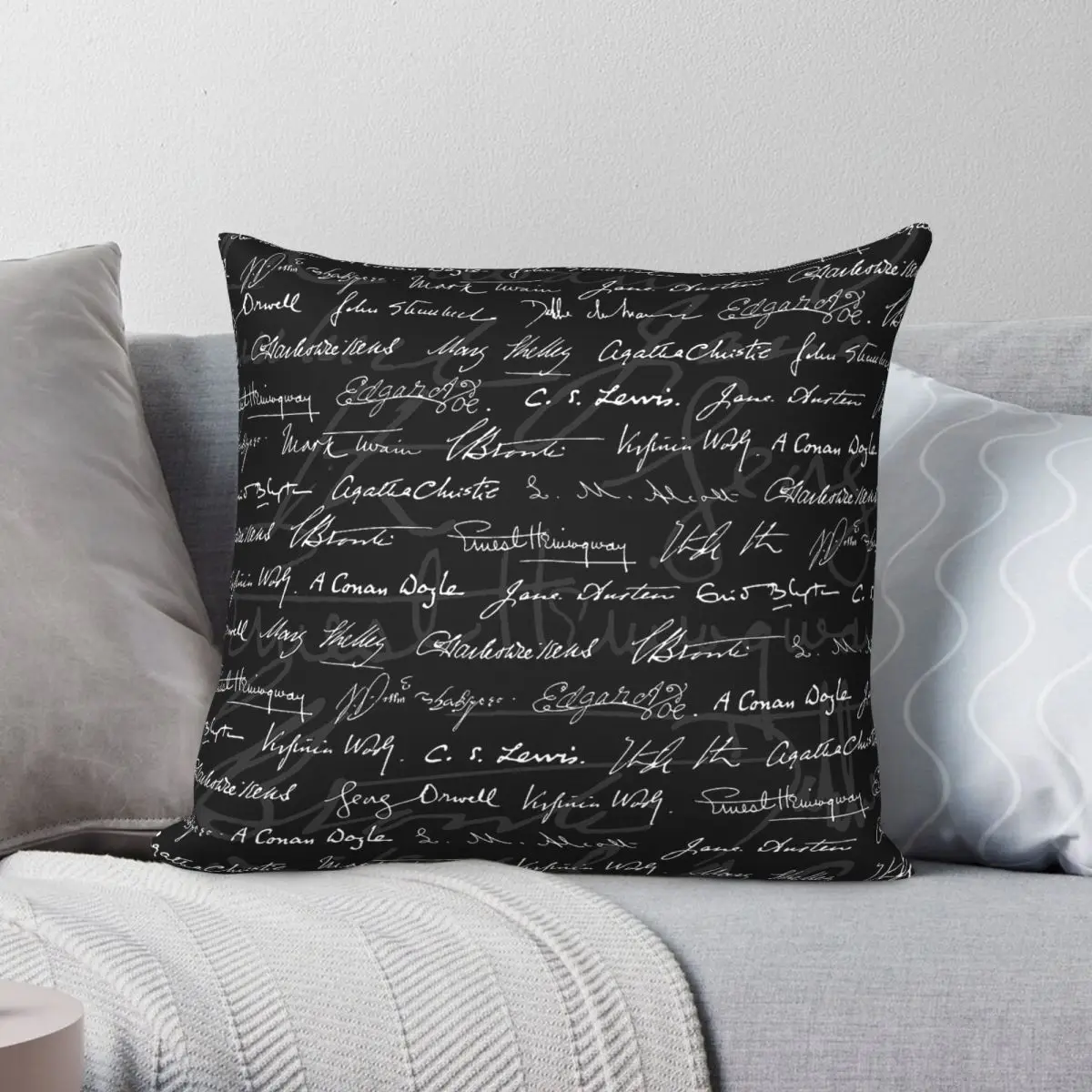 Literary Giants Signatures Square Pillowcase Polyester Linen Velvet Printed Zip Decor Pillow Case Room Cushion Cover 45x45