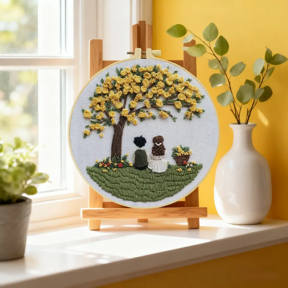 1 Stück 20X20CM/15X15CM 7,87/6,3 Zoll Baum-Stickerei-Starter-Kit DIY-Kit DIY-Stickerei-Set Handarbeiten Heimdekorations-Set für Anfänger – Detail 1