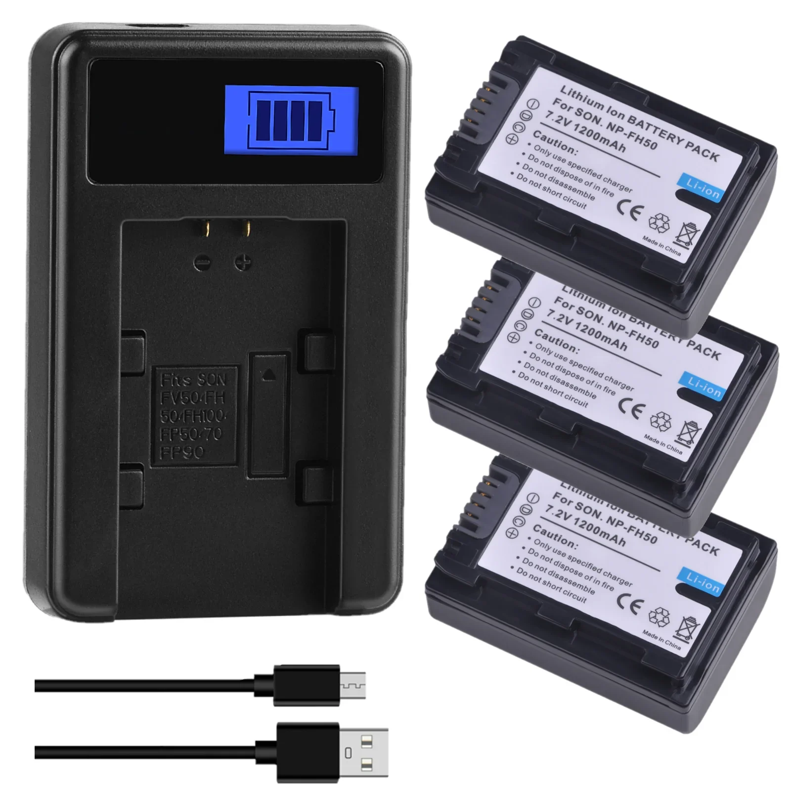 1200mAh NP-FH50 Battery with Charger for Sony A390, A230, DSC-HX1, A380, HDR-CX100E, DSC-HX200, HX100, HDR-TG5E, A330