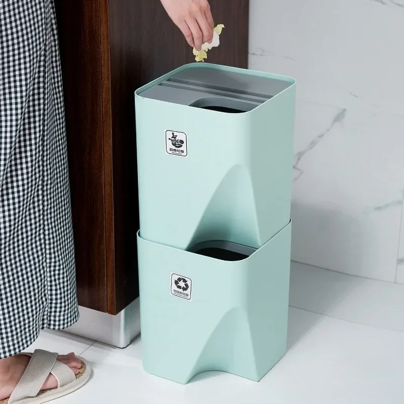 Stackable Kitchen Trash Can Recycle Bin Sorting Trash Bin Household Dry Wet Separation Waste Bin Rubbish Bin Bathroom Tool