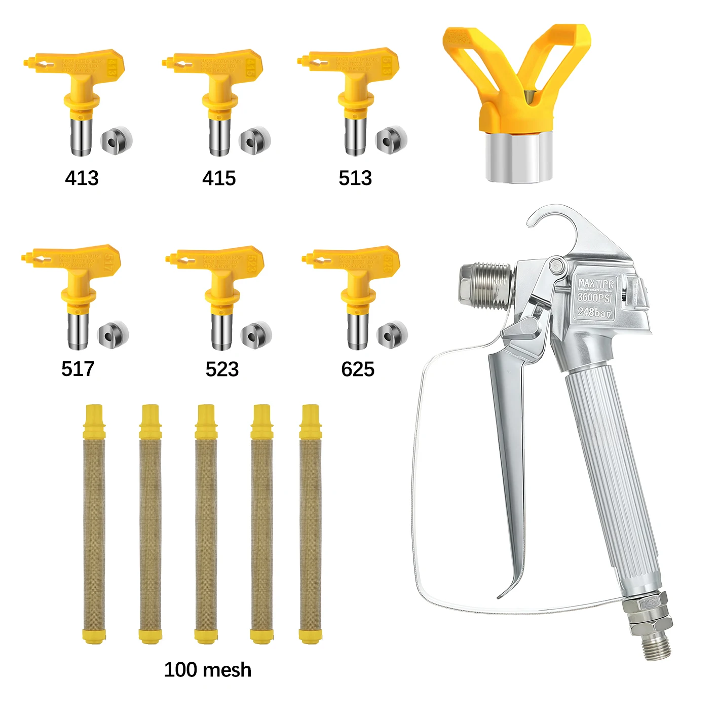 13pcs-airless-paint-spray-gun-kit-with-6-spray-tips-1-nozzle-guard-5-filters-6-seals-high-pressure-for-wall-latex-painting