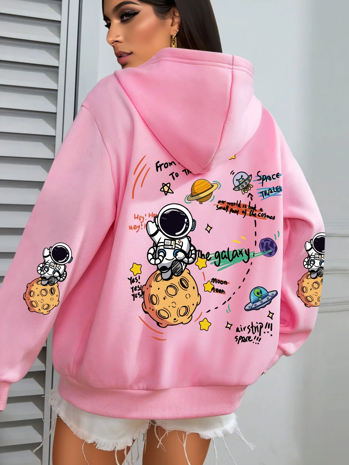2026 Women Pullover Hoodie Printed Pattern Long Sleeve Casual Hooded Sweatshirt Fashion Ladies Daily Streetwear Tops