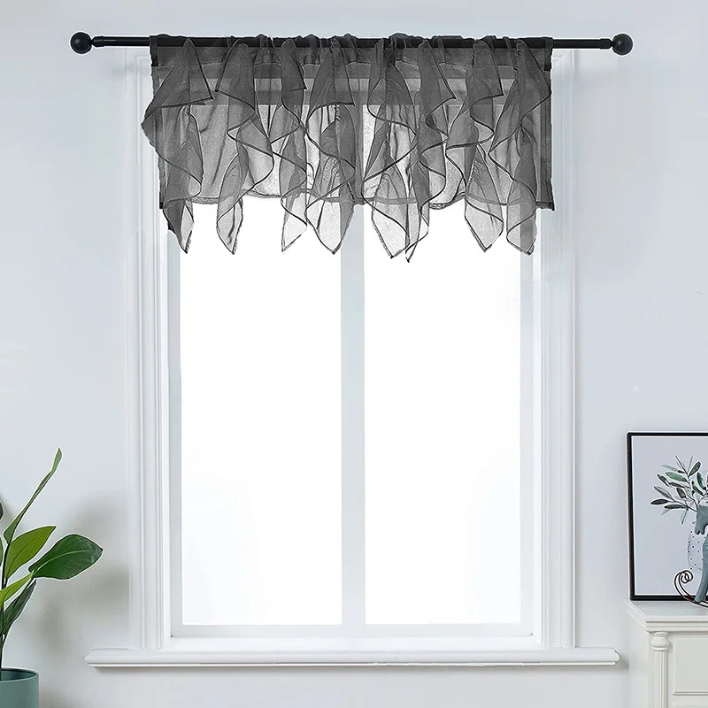 

Cascade Farmhouse Shabby Chic Sheer Voile Vertical Ruffled Valance Waterfall Window Treatment for Bedroom Living Room Decoration