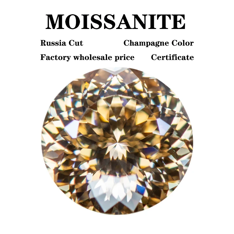 Moissanite Stone 100 Faceted Champagne Natural Color Russia Cut DIY Charms Ring Necklace Earrings Main Materials Certificate