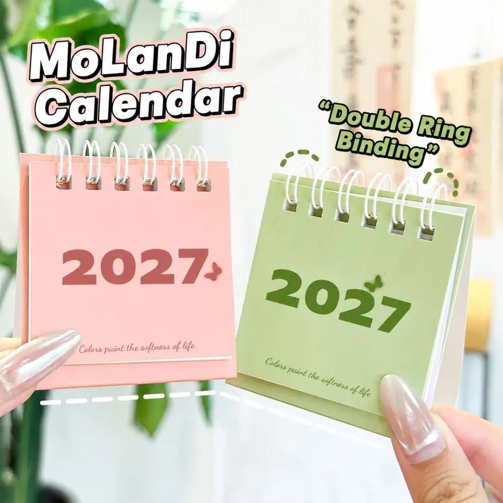 Paper Mini Desktop Calendar Twin-Wire Binding Memo Notes Monthly Desk Calendar Thick Hard Cardboard Cover Freestanding Base