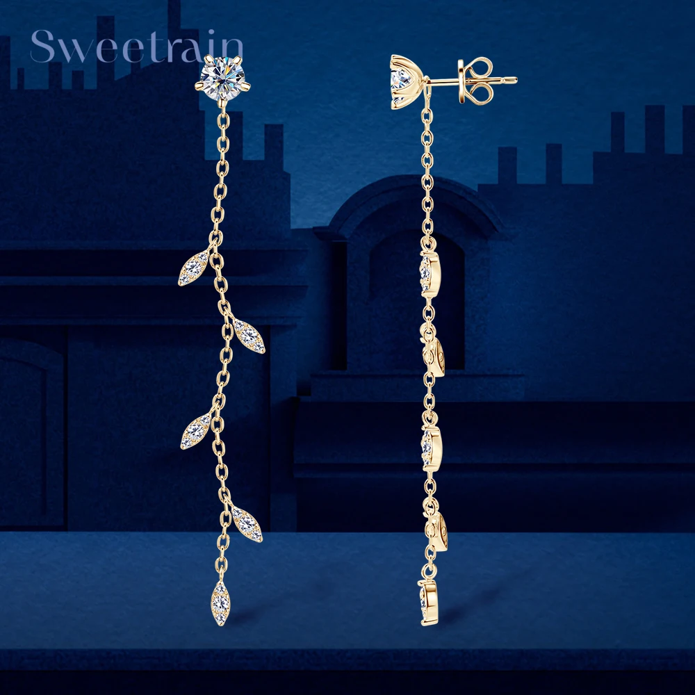 Sweetrain Long Tassel All Moissanite Drop Earrings for Women GRA Certified D VVS1 Lab Diamond 925 Sterling Silver Dangle Earring