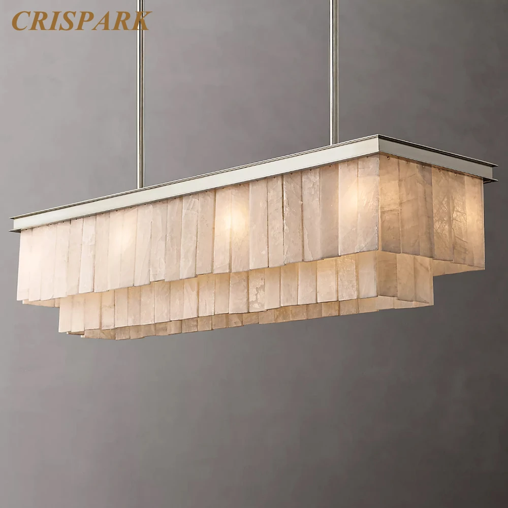 Glace Calcite Rectangular Chandelier LED Natural Marble Linear Chandelier Lighting Modern Home Decor Dining Table Lustre Lamps