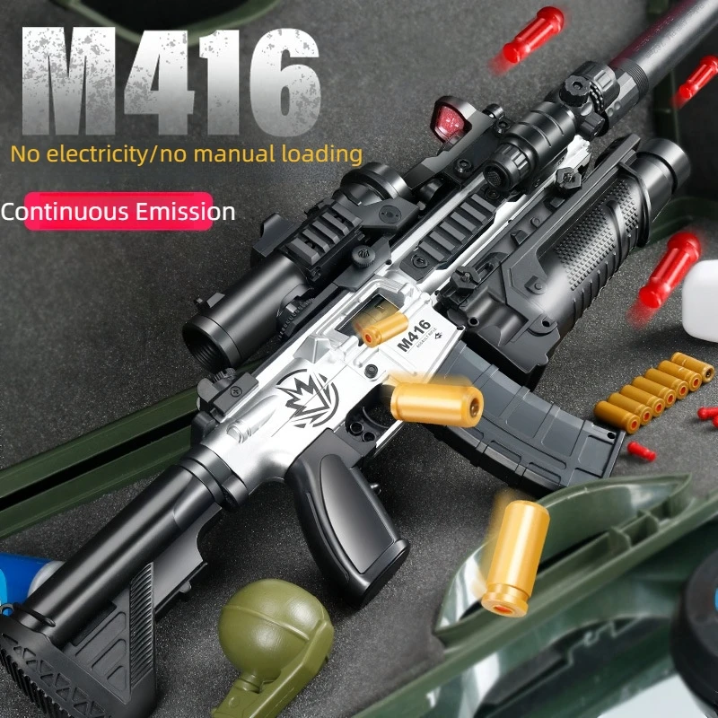2025 جديد M416 مجهزة بالكامل مسدس لعبة انفجار كهربائي مع Usb3.7 فولت بطارية ليثيوم بندقية الملحقات الغنية ألعاب خارجية نموذج اللعب