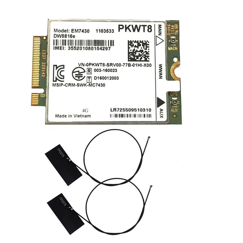 

EM7430 DW5816E Модуль 4G LTE + антенна GOBI6000 Комплект деталей для Dell Latitude 7280 7285 7290 7389 7390 7480 7490 E7470 Cat6 DW5811E